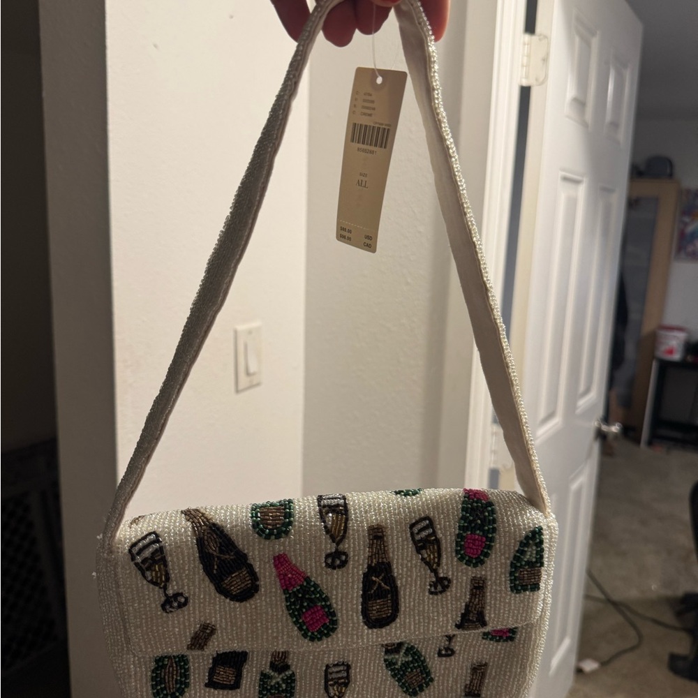 Anthropologie Brand New Beaded Champagne Bottle Shoulder Bag